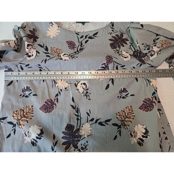 Lafayette 148 Floral Stripe Blouse Womens 16 Blue Multicolor 3/4 Sleeve Career - Picture 5 of 6